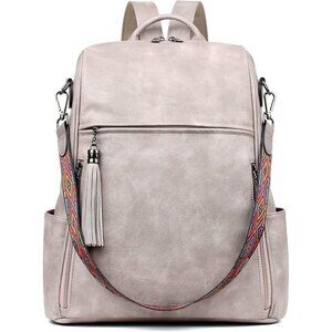 Women's Dark Gray Retro Style Backpack Designer 15.6 inch PU Leather Laptop Bag